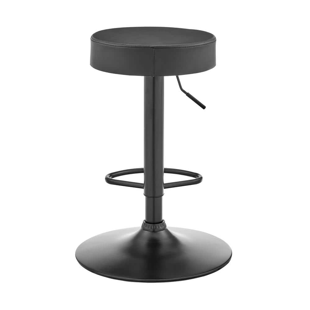 Gray Faux Leather Adjustable Swivel Bar Stool with Wood Legs