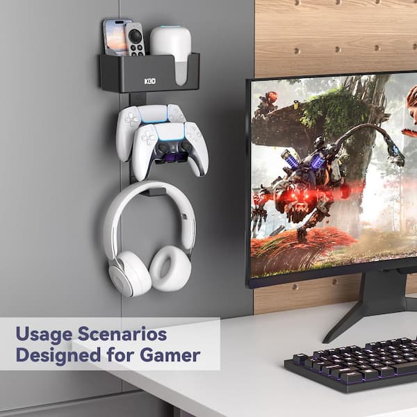 OBJLGEV 4-in-1 Wall Mount Headphone Stand with Dual Controller