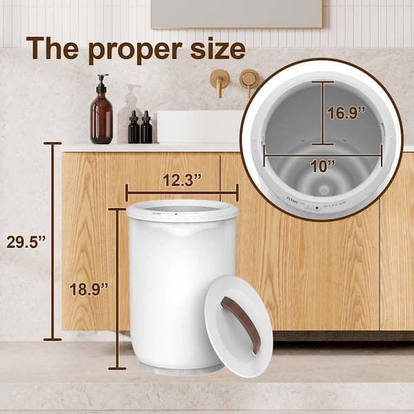 Electric Bucket 1-Bar Towel Warmer in White with Wood Handle Auto Shut Off Fits 2 Oversized Towels for Bathroom