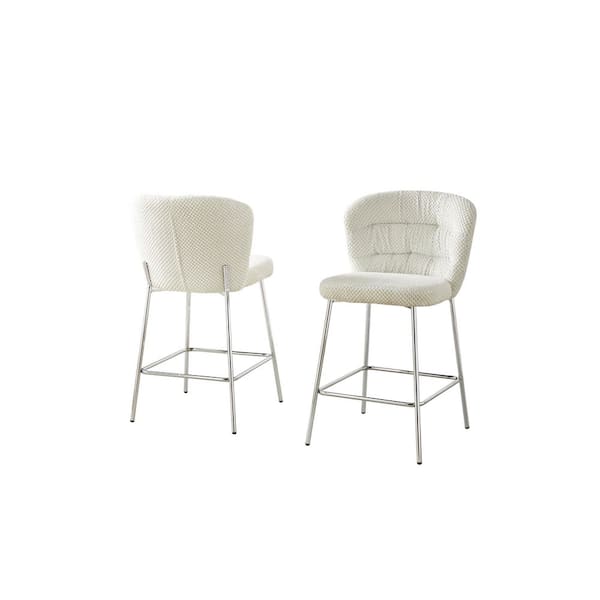 Best Quality Furniture Danisha Cream Fluffy Fabric Counter Height Stool (Set of 2) with Chrome Plated Legs