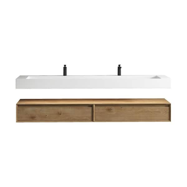 Alysa 84 in. W x 20 in. D x 23 in. H Double Sink Floating Bath Vanity in White Oak with White Acrylic Top