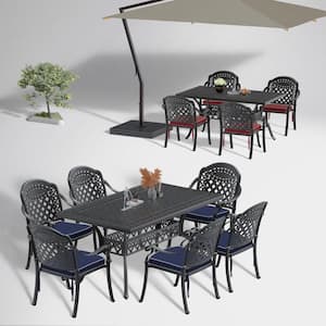 Isabella 7-Piece Cast Aluminum Outdoor Dining Set with 59.05 in. x 35.43 in. Rectangular Table and Random Color Cushions