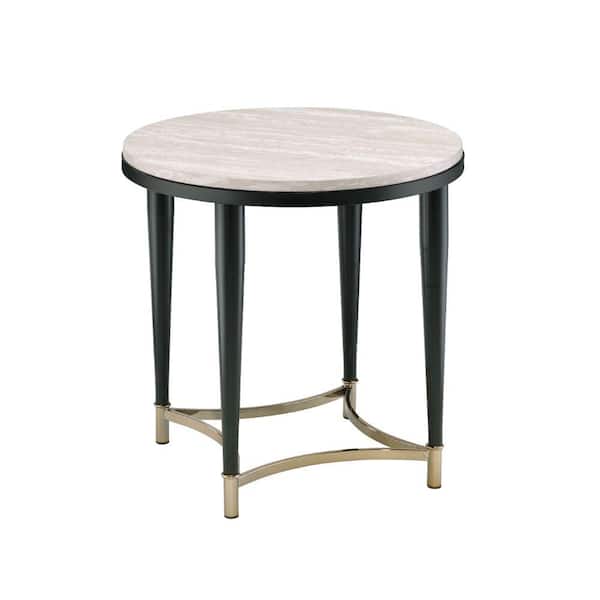 Benjara 24 in. Black and Brown Round Wood End Table with Metal Frame