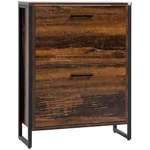 33.5 in. H x 25.25 in. W Rustic Brown Wood Shoe Storage Cabinet