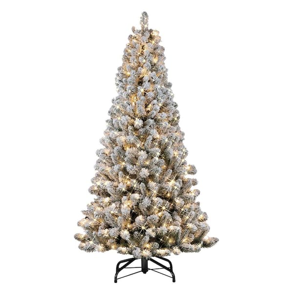 Puleo International 6.5 ft. Pre-lit Flocked Virginia Pine Artificial Christmas Tree