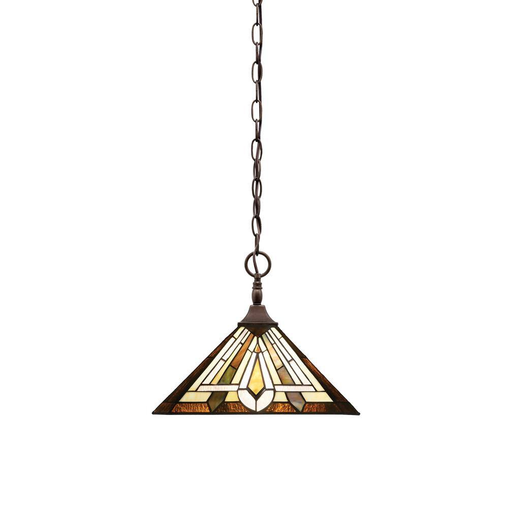 Kingston 14 in. 1-Light Bronze Chain Pendant Light with 14 in. Tahoe Art Gl