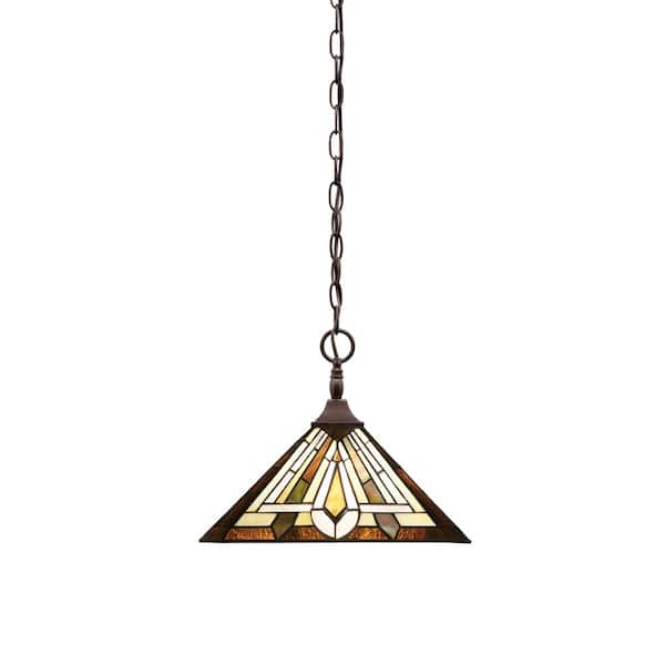 Unbranded Kingston 14 in. 1-Light Bronze Chain Pendant Light with 14 in. Tahoe Art Glass Shade, no bulb included