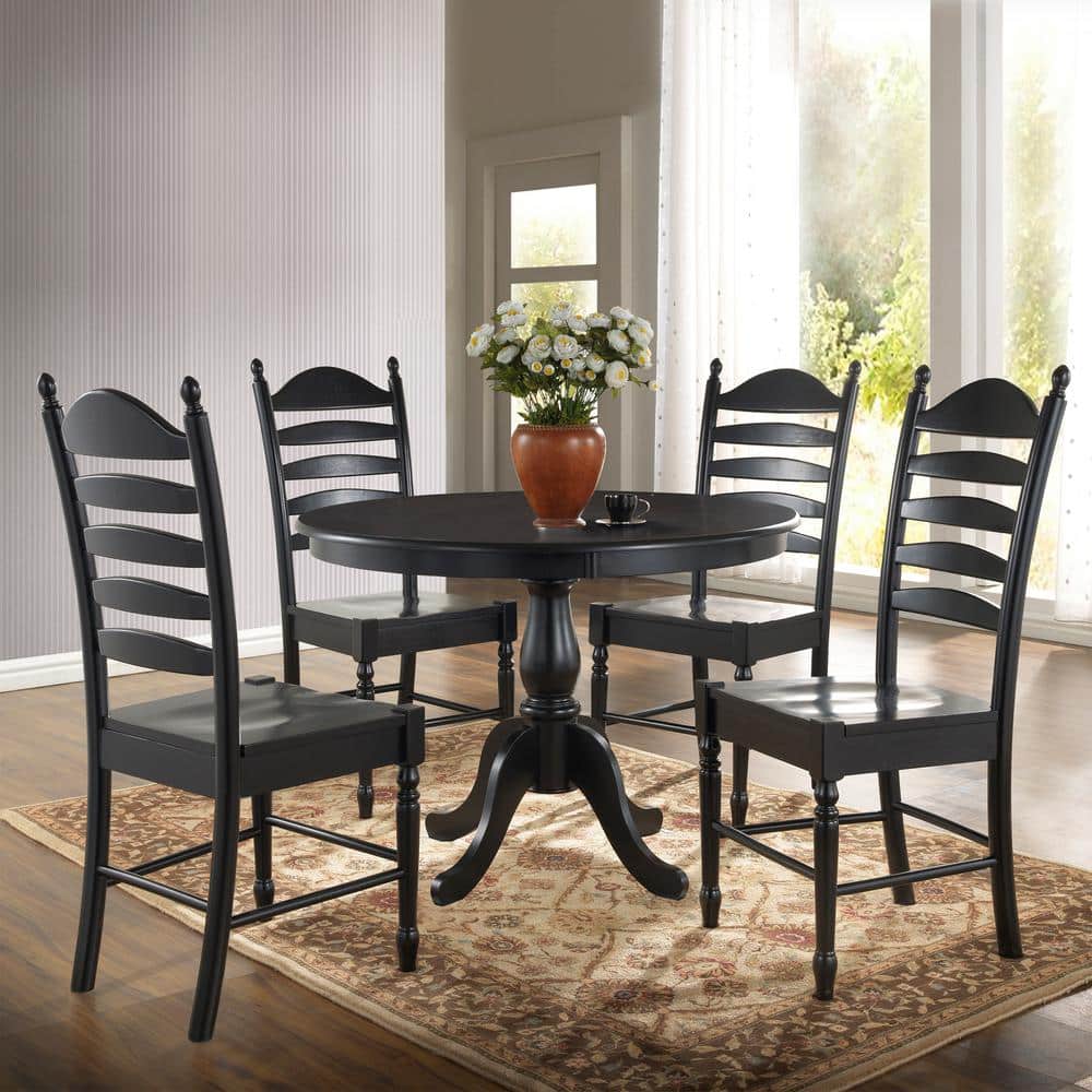 Fairview Antique Black 42" Round Pedestal Wood Dining Table