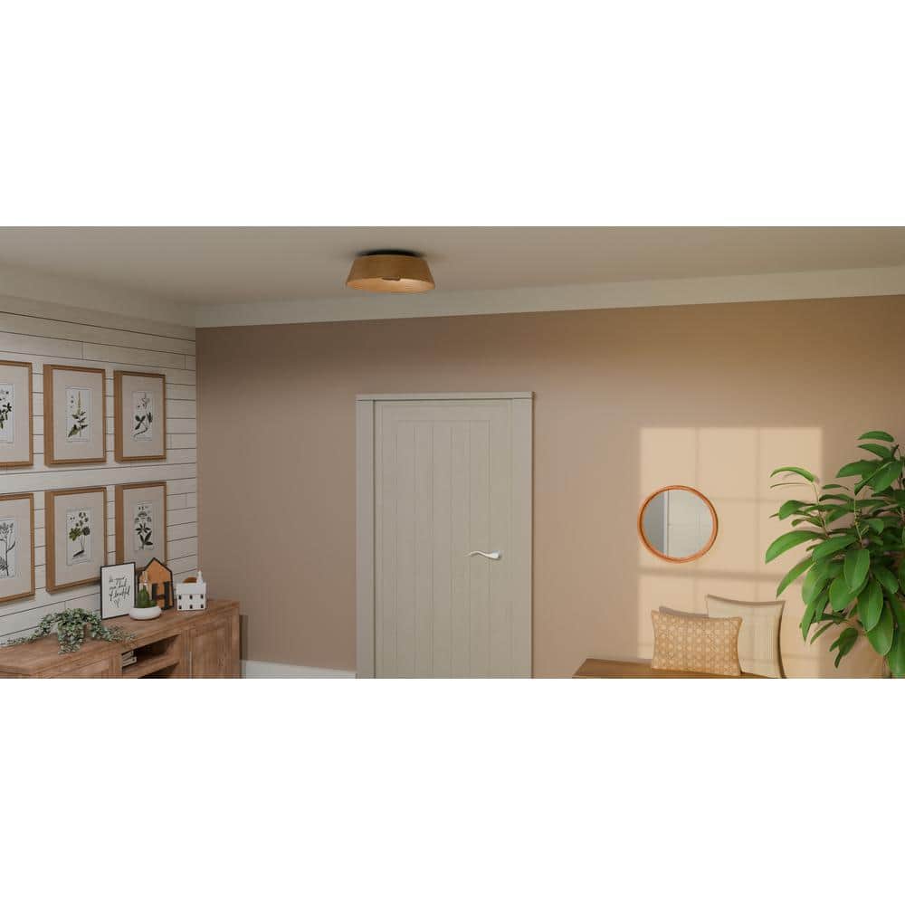 Zahara Matte Black and Bamboo 18.25" Flush Mount Light