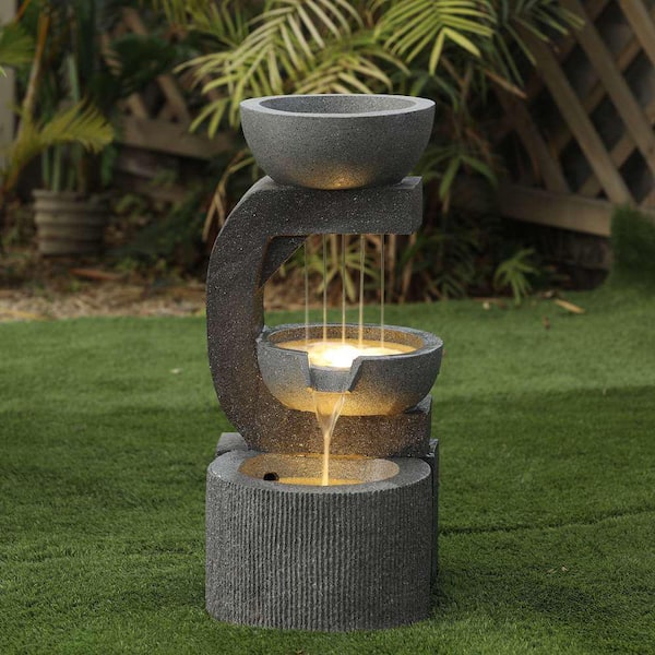 Stacked Plant Pot Cascading Water Feature with Lights