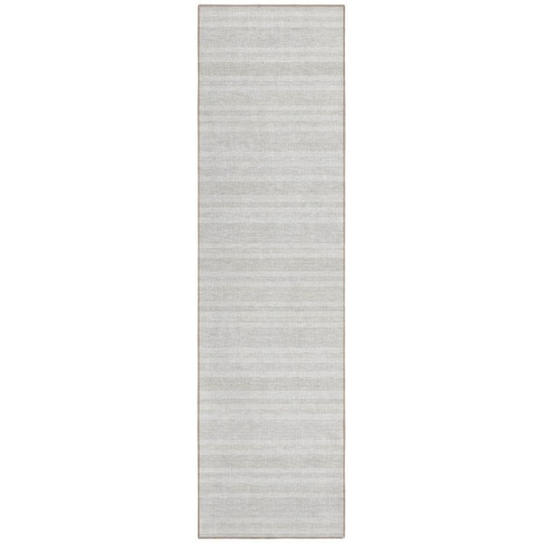 Ivory 2 ft. x 8 ft. Woven Striped Polyester Runner Indoor / Outdoor Area Rug