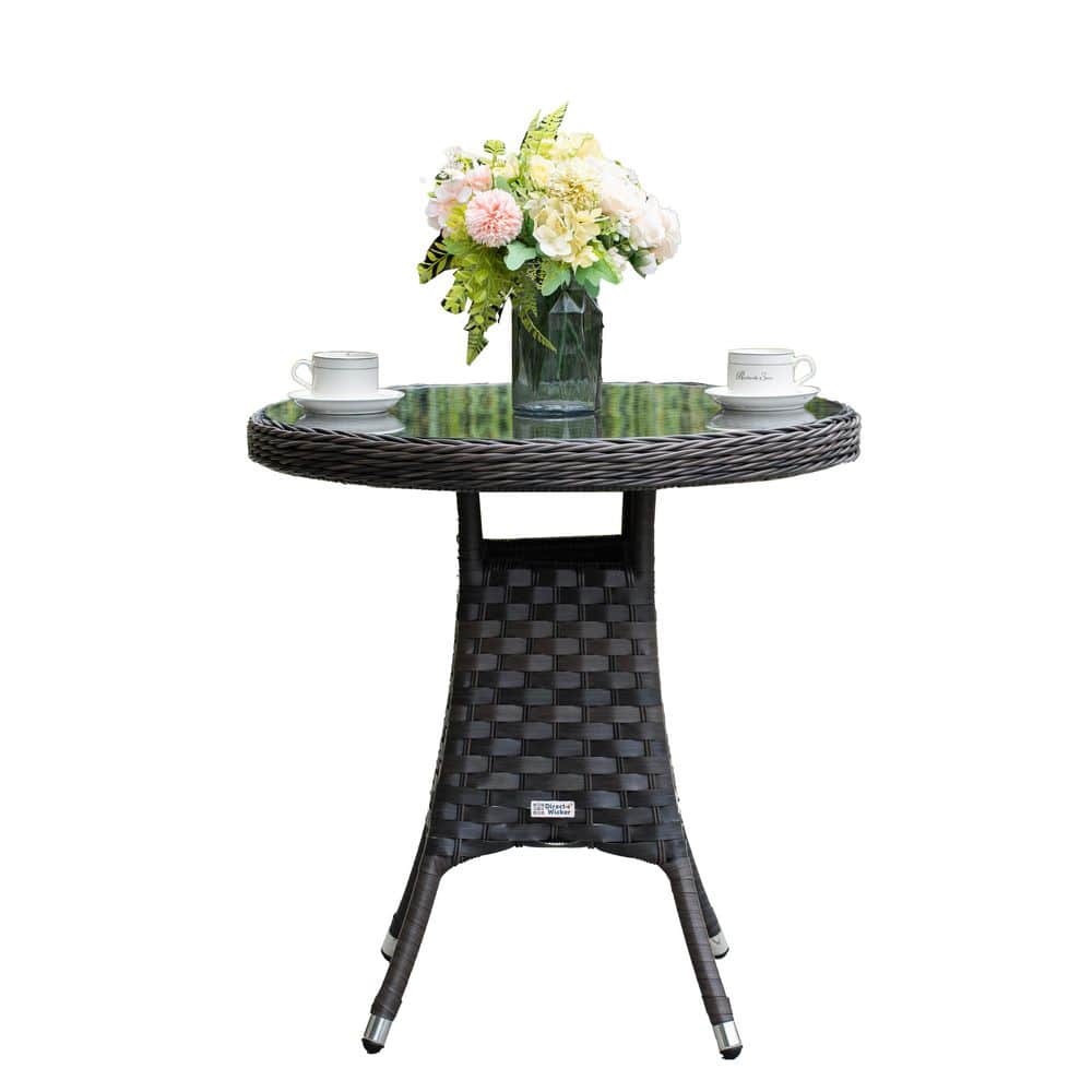 Outdoor Patio Dining Table with Tempered Glass Top and Woven Design, Rust-Resistant Frame price history on PriceWatchPro