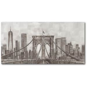 Charcoal Brooklyn Bridge I 24 in. x 48 in. Gallery-Wrapped Canvas Wall Art