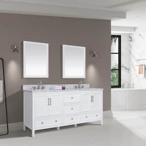 Everette 73 in. W x 22 in. D x 35 in. H Bath Vanity in White with White Marble Top
