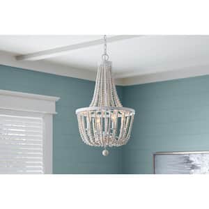 Adelaide 4-Light Weathered White Wood Bead Chandelier