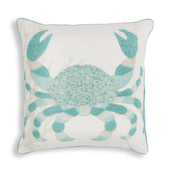Kas Rugs Crab Blue Geometric Hypoallergenic Polyester 18 in. x 18 in. Throw Pillow