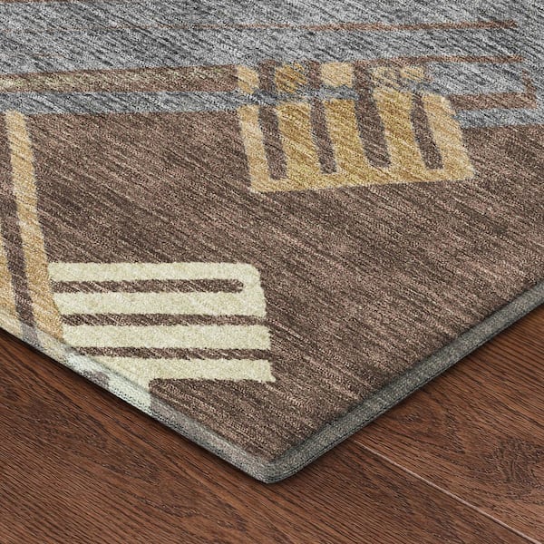 Mayfield Premium Machine Washable Abstract AMF2452 Chocolate 9 ft. x 12 ft. Area Rug