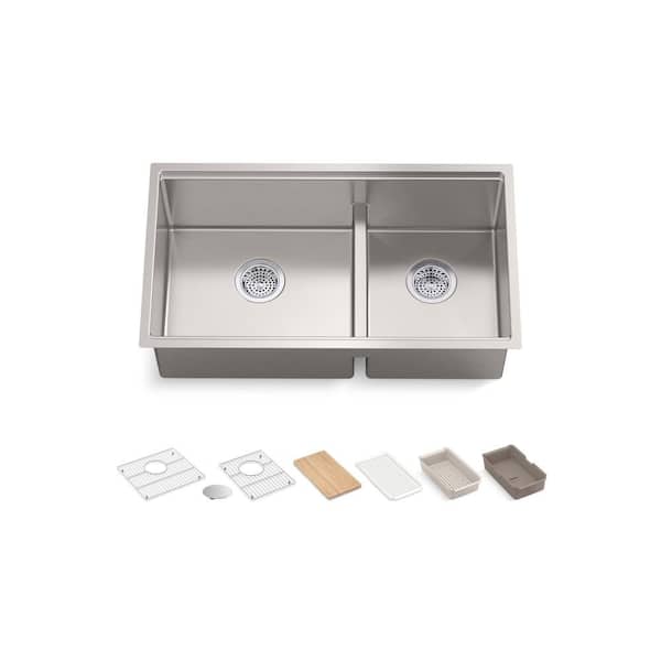 Strive 32 in. Undermount Double Bowl Stainless Steel Workstation Kitchen Sink