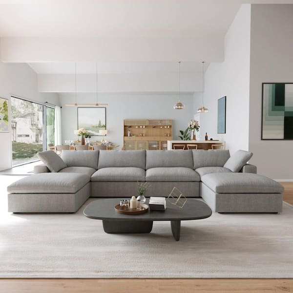 6-piece Modular 160.6 in. Deep Seat Linen Sectional Sofa with