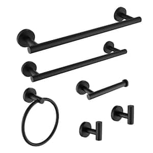 6-Piece Bath Hardware Set with 24 in.Towel Bar, Towel Ring,Toilet Paper Holder ,and Towel Hook in Matte Black