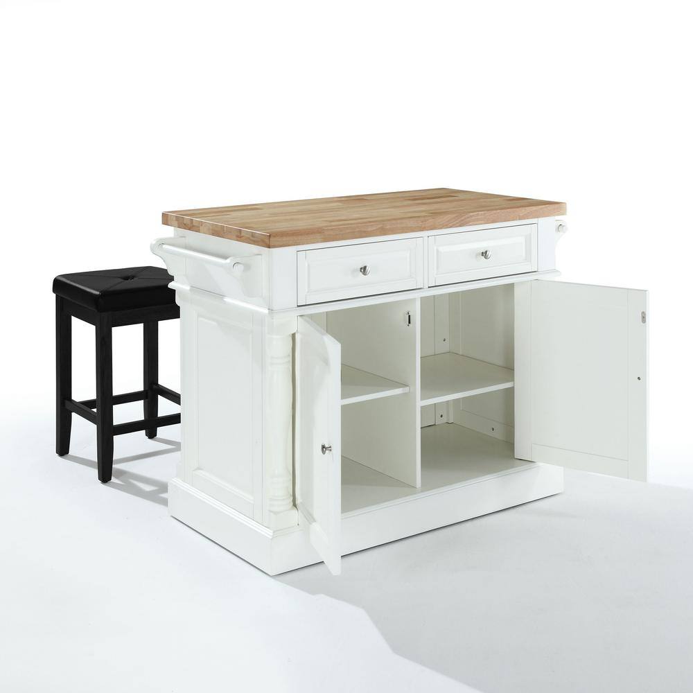 White Wood Kitchen Island with Black Stools