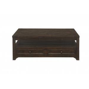 Amelia 26 in. Dark Mocha Rectangle Wood Coffee Table with Solid Wood, Lift Top, Storage, Shelves
