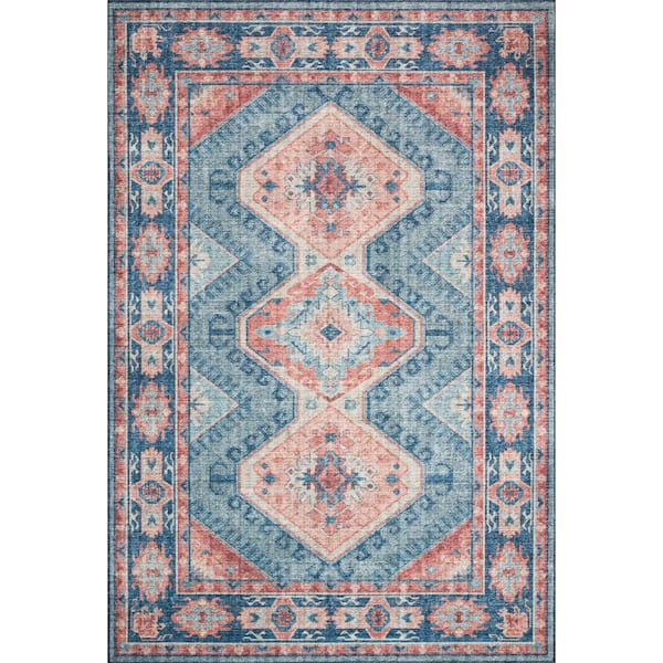 Loloi Skye Turquoise/Terracotta 2 ft. 6 in. x 7 ft. 6 in. Printed Boho Vintage Runner Rug