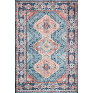 Skye Turquoise/Terracotta 6 ft. x 6 ft. Round Printed Distressed Oriental Area Rug