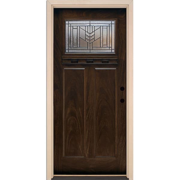 Feather River Doors 37.5 in. x 81.625 in. Phoenix Patina Craftsman Stained Chestnut Mahogany Left-Hand Inswing Fiberglass Prehung Front Door