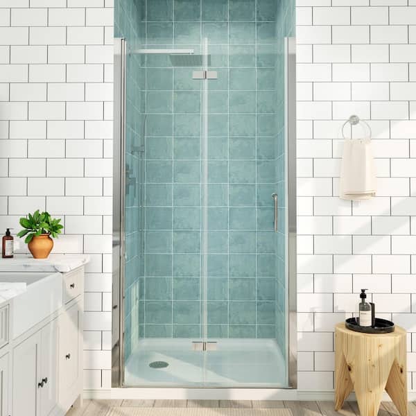 36 to 37-1/4 in. W x 72 in. H Bi-Fold Frameless Shower Doors in Chrome with Clear Glass