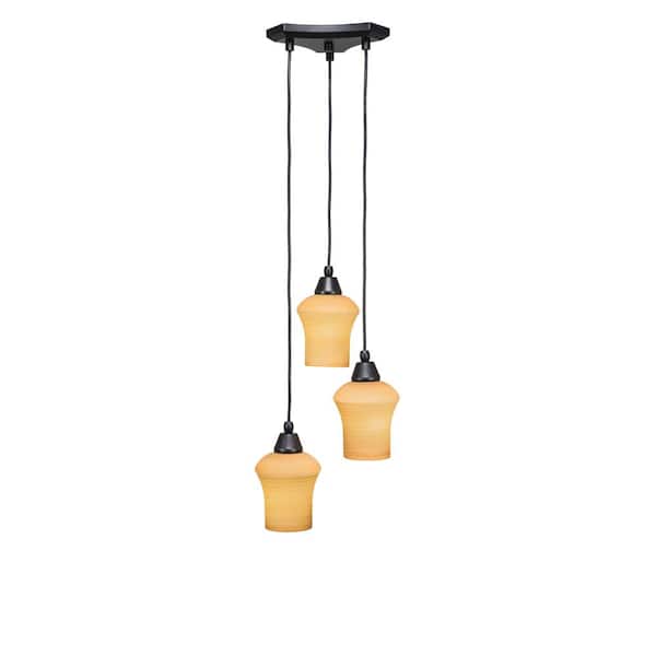 Unbranded Condor 3 Light Matte Black, Cluster Pendant Light with 5.5 in. Zilo Cayenne Linen Glass Shades, No bulbs included