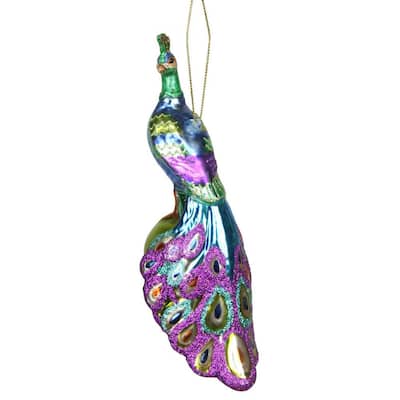 7 in. Blue, Green and Purple Regal Peacock Glass Christmas Ornament