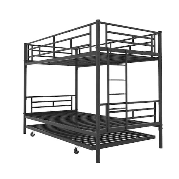 GODEER Black Twin over Twin Metal Bunk Bed with Trundle 