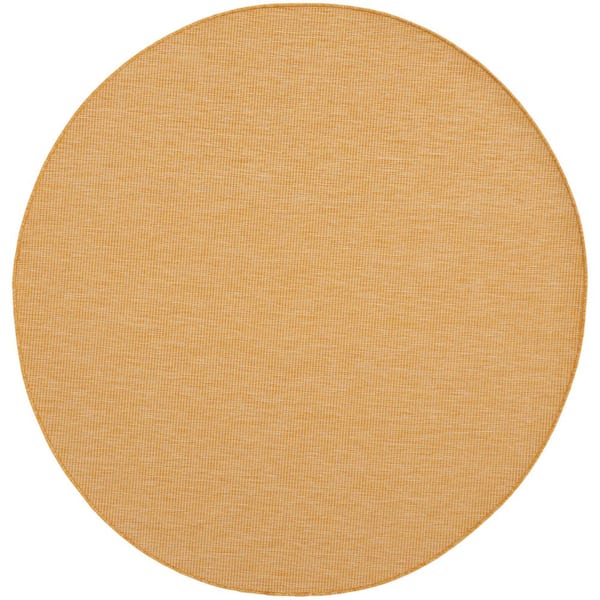 Positano Yellow 6 ft. x 6 ft. Round Solid Modern Indoor/Outdoor Patio Area Rug