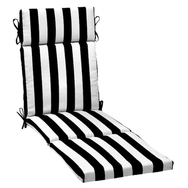 ARDEN SELECTIONS 21 in. x 72 in. Outdoor Chaise Lounge Cushion in Black Cabana Stripe