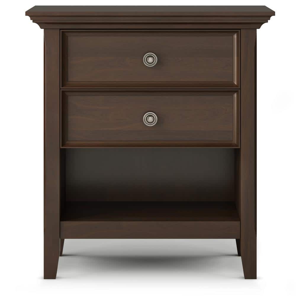 Natural Aged Brown Solid Wood 2-Drawer Bedside Table