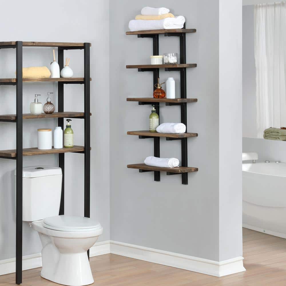 Pomona Rustic Farmhouse 48" Solid Pine Wood Bath Wall Shelf