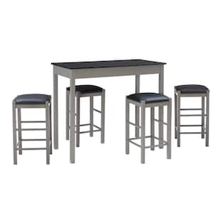 Tahoe 5-Piece Rectangle Gray & Black Faux Marble top Dining Set (seats 4 capacity)
