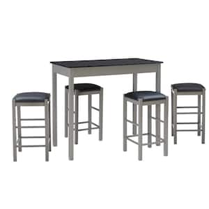 Tahoe 5-Piece Rectangle Gray and Black Faux Marble Top Tavern Dining Set Seats 4