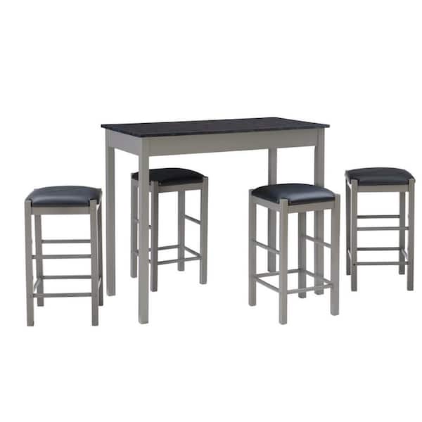 Linon Home Decor Tahoe 5-Piece Rectangle Gray and Black Faux Marble Top Tavern Dining Set Seats 4