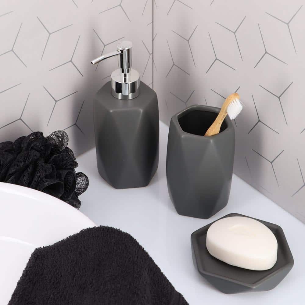 Gray Stoneware Diamond Shape Hand Soap Dispenser