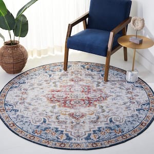 Tuscon Gray/Rust 6 ft. x 6 ft. Machine Washable Distressed Floral Medallion Round Area Rug