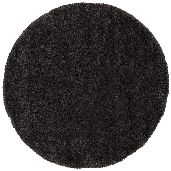 SAFAVIEH Royal Shag Charcoal 7 ft. x 7 ft. Round Gradient Solid Area Rug
