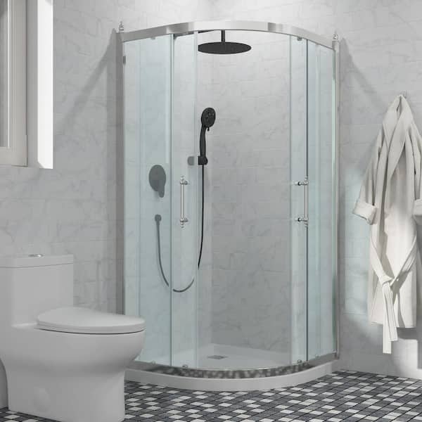 Logmey 36 in. W x 72 in. H Double Sliding Semi-Frameless Corner Sliding Fixed Door Shower Enclosure in Chrome with Clear Glass