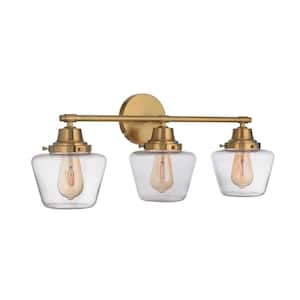 Essex 27.75 in. 3 Light Satin Brass Finish Vanity Light with Clear Glass
