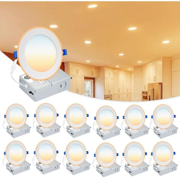 5/6 in. Ultra-Thin Canless Indoor Integrated LED Recessed Ceiling Light with Night Light Adjustable 5CCT (12-Pieces)