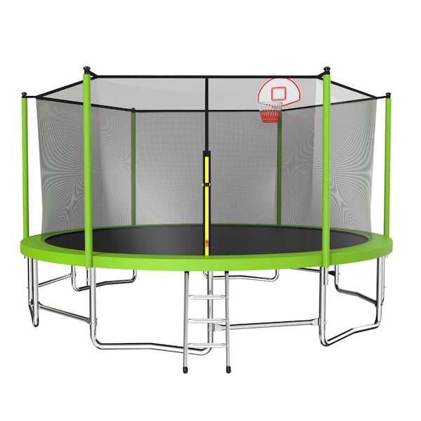 T-Adventurer 16 ft. Trampoline for Kids with Safety Enclosure Net, Basketball Hoop and Ladder, Easy Assembly