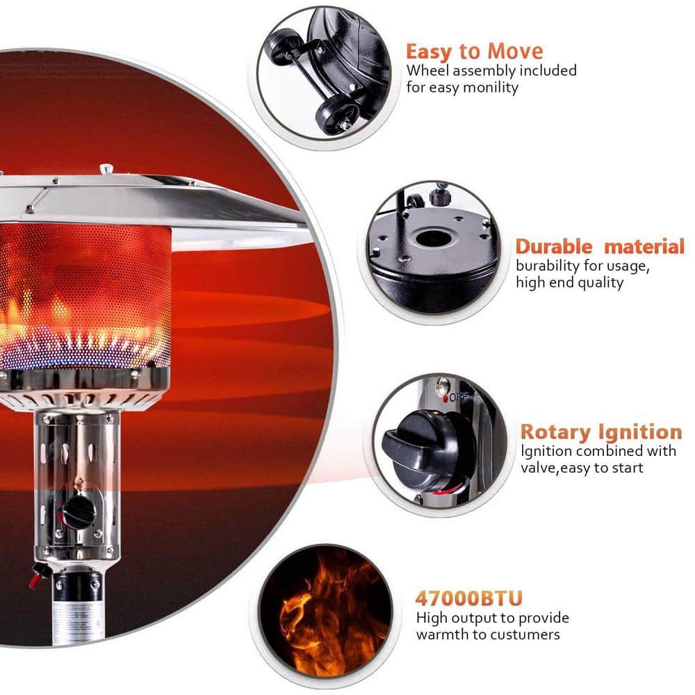 88-Inch Black Stainless Steel Propane Standing Patio Heater