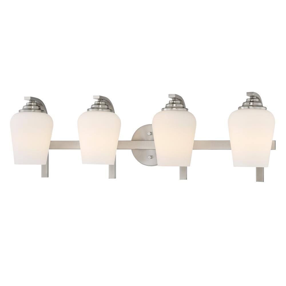 Shyloh Brushed Nickel 4-Light Vanity with Etched Opal Glass