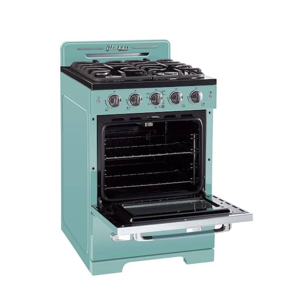 Classic Retro 24 in. 2.9 cu. ft. Retro Gas Range with Convection Oven in Ocean Mist Turquoise